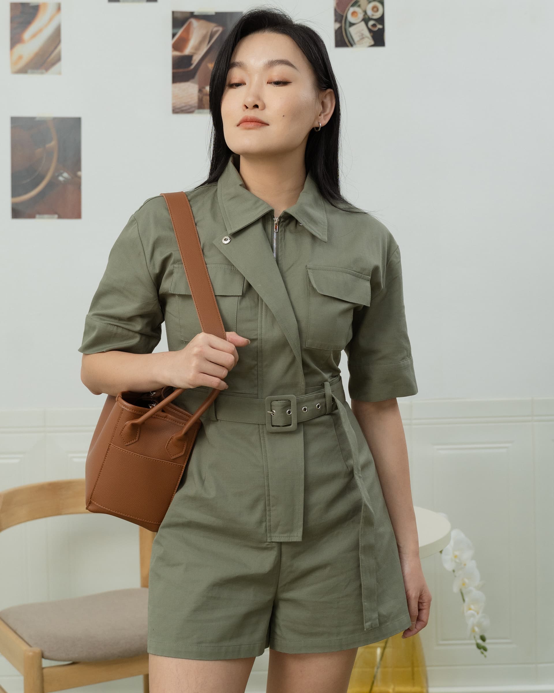 Juno Front-Zip Cargo Romper ZBL5017