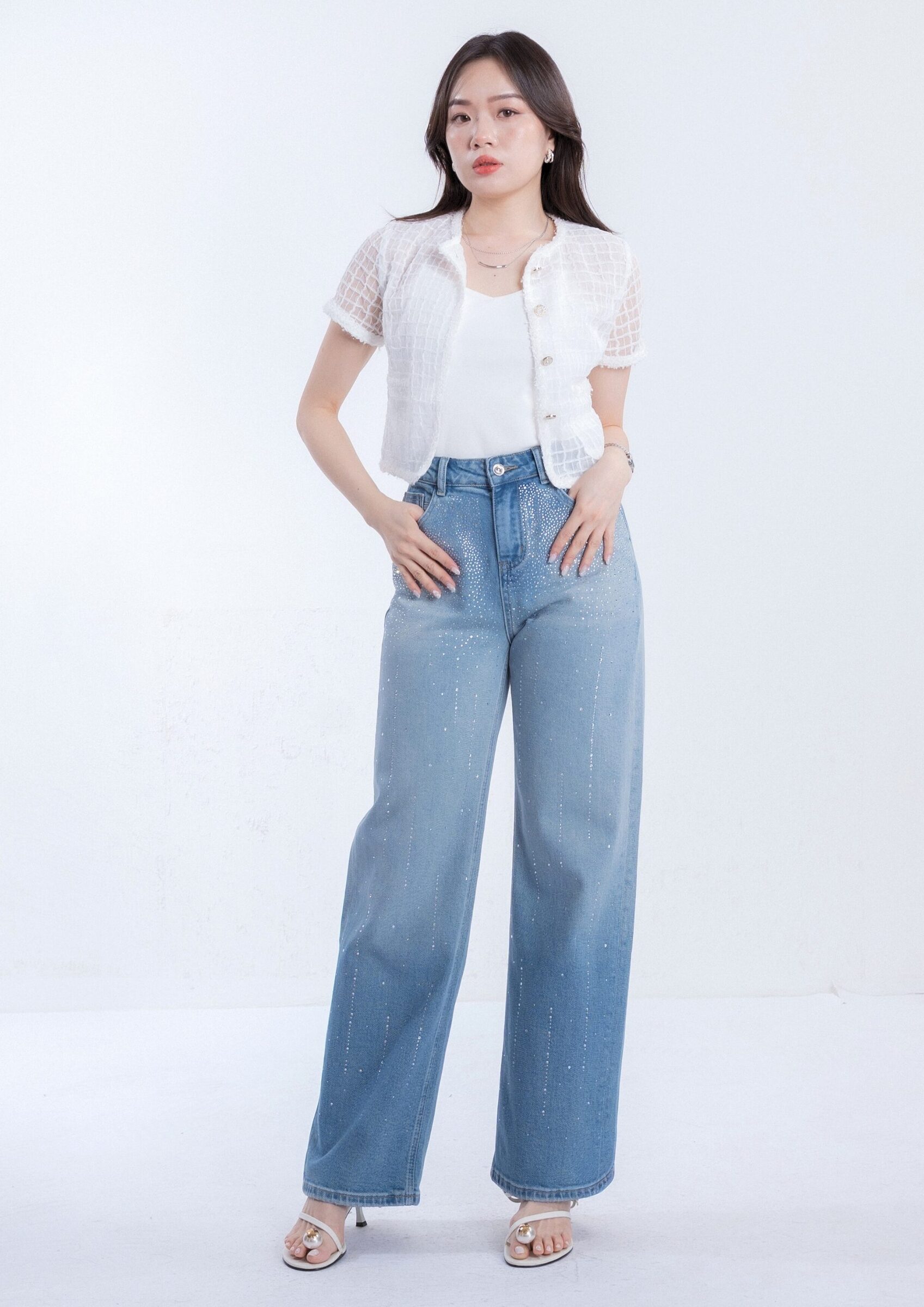 Ombre Rhinestone Denim Pants ZJL5038
