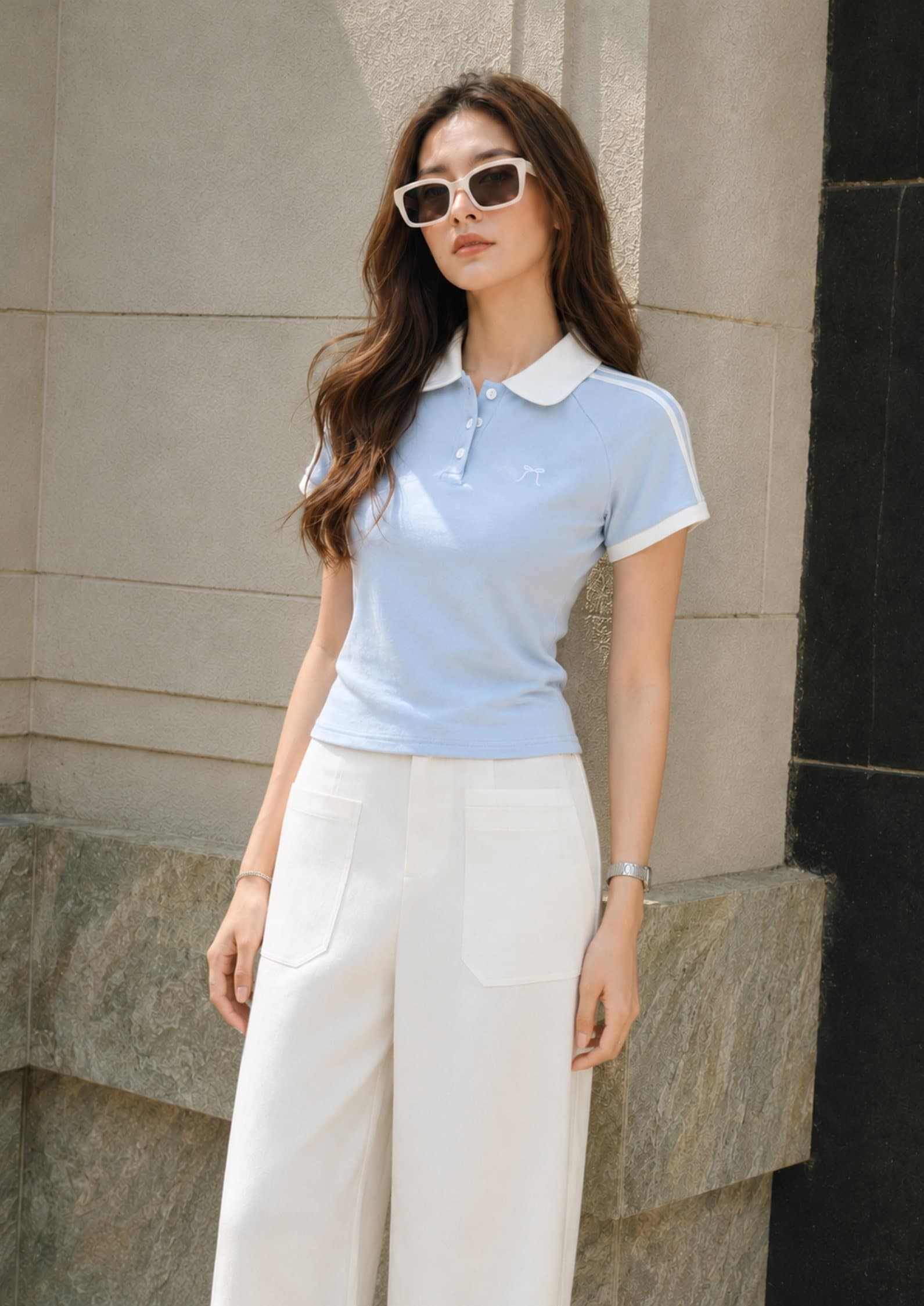 Bow Detail Collared Top