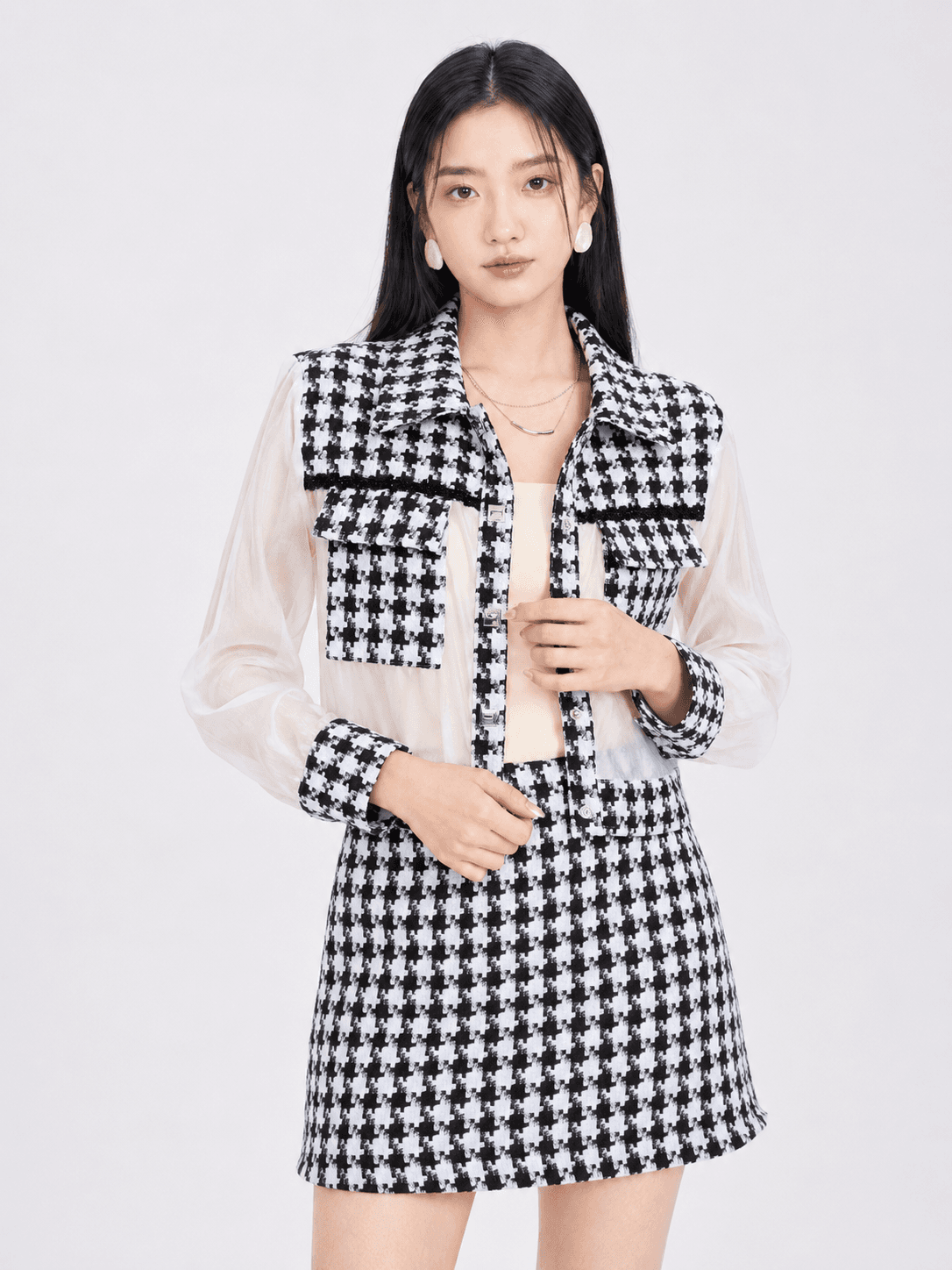 Chic Tweed Organza Shirt ZBP5226