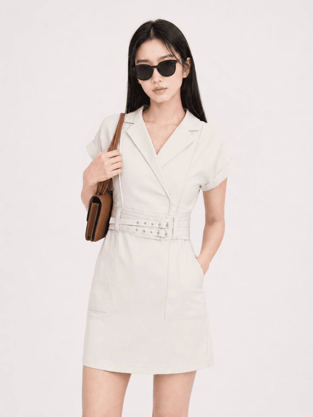 Henrietta Layer Belted Twill Dress ZBL5003
