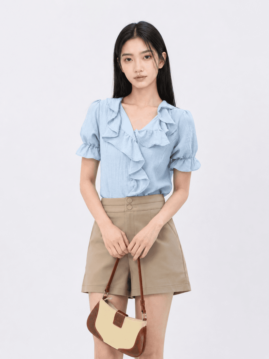 Ruffle Front Puff Sleeve Top ZBP5222
