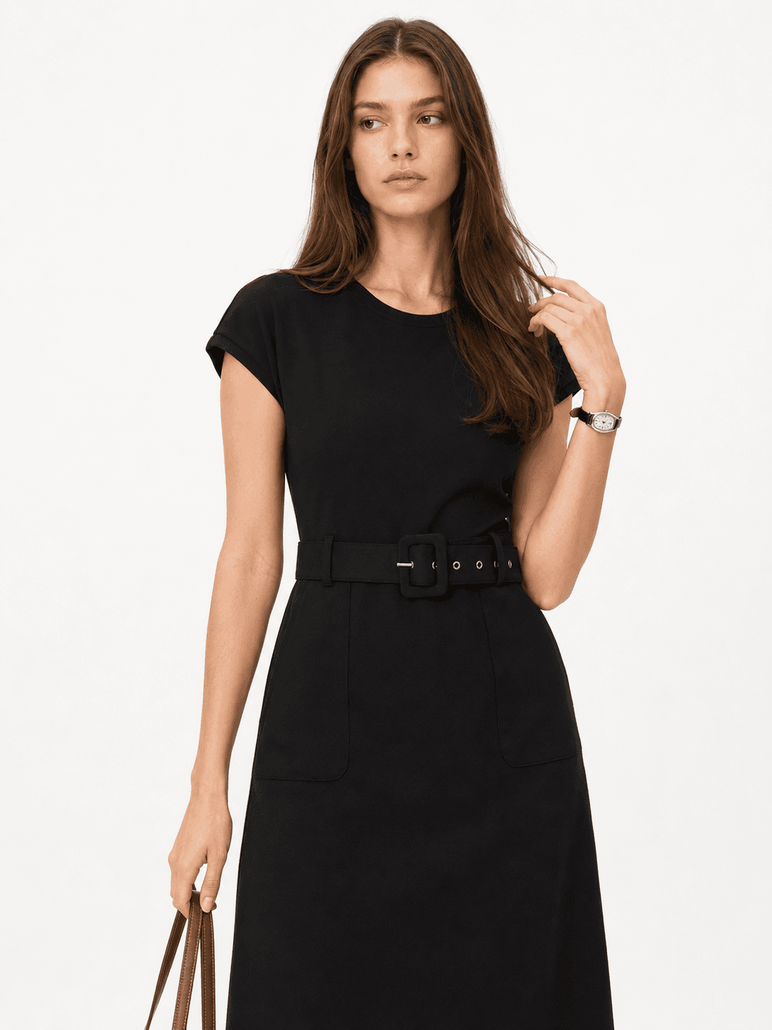 Black Belted Midi Dress ZBL6004
