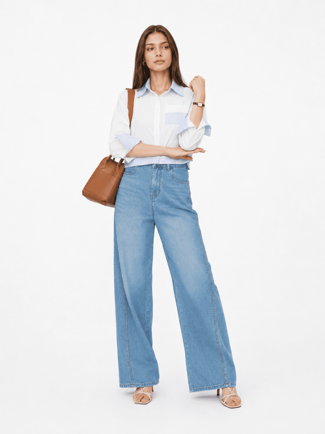 Colorblock Cropped Long Sleeve Blouse ZBP6017