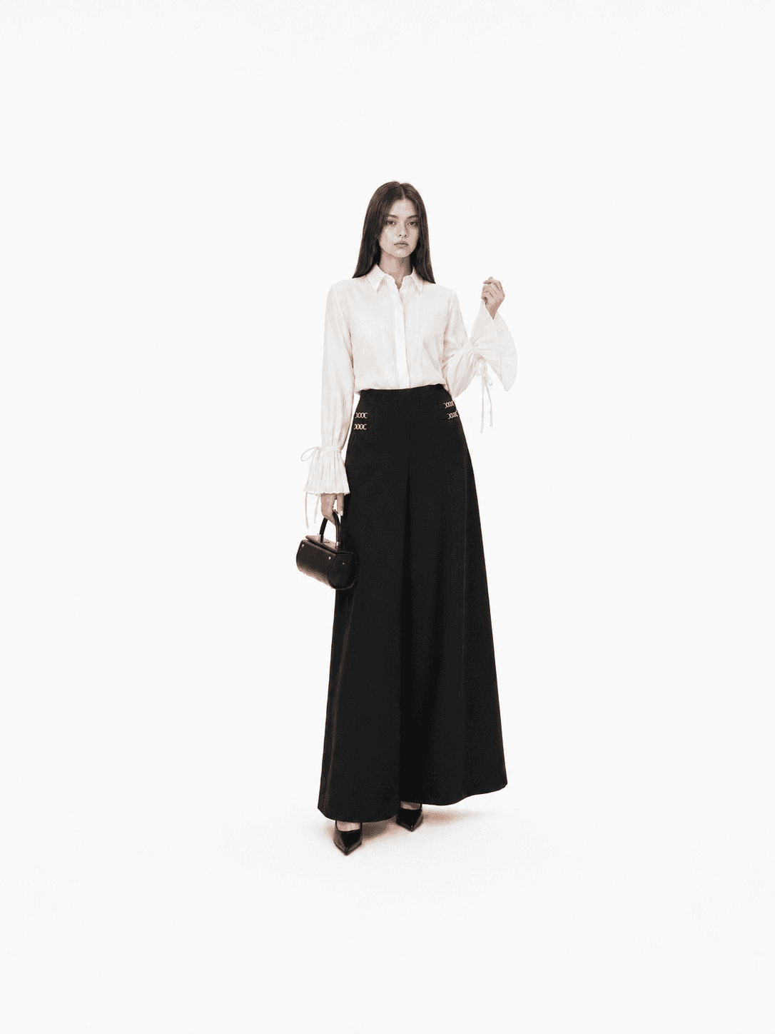Satin Pleated Sleeve Shirt ZBP6102