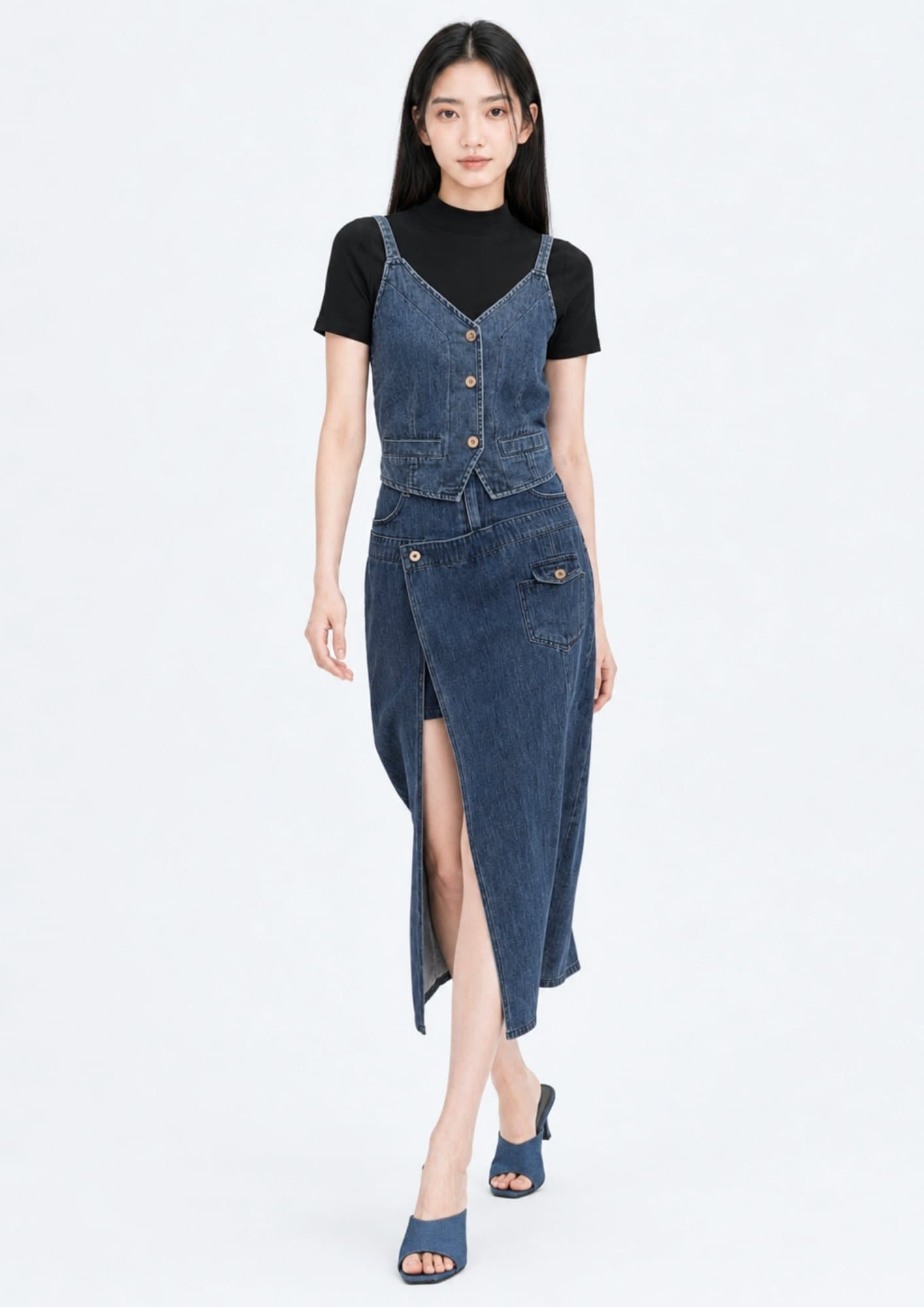Denim Button-Down Cami Top