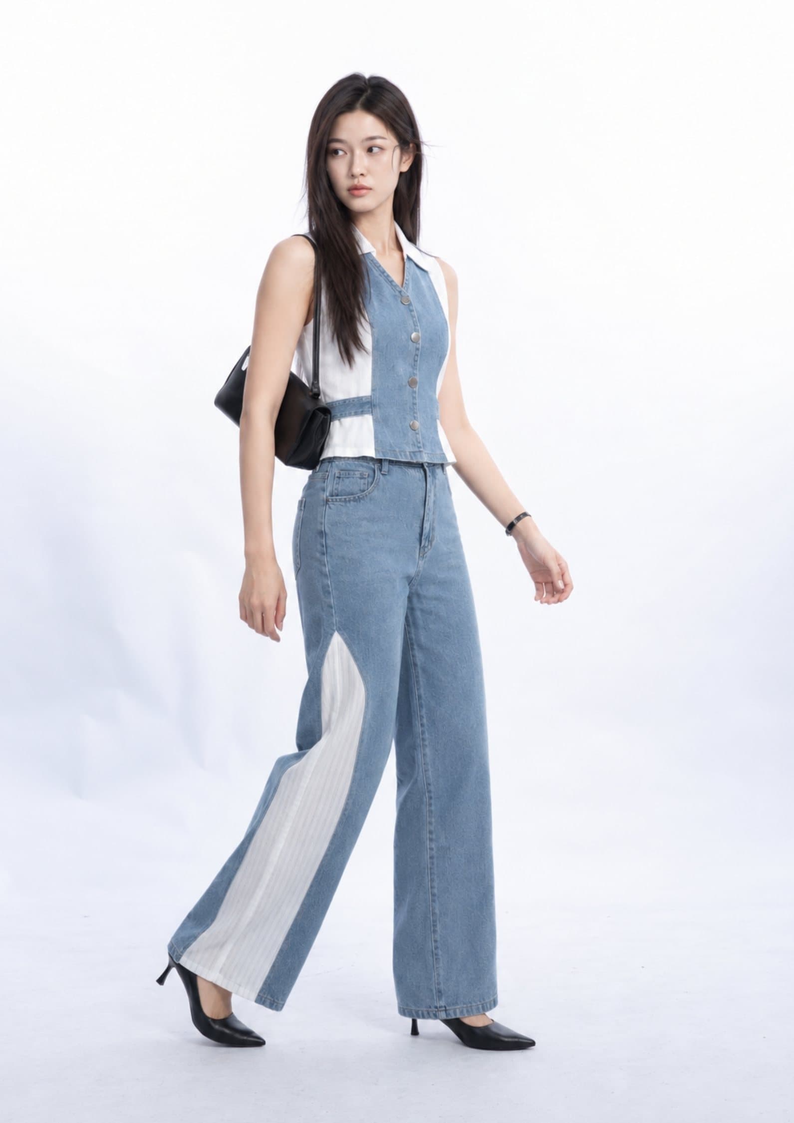 Elara Contrast Panel Straight Leg Jeans