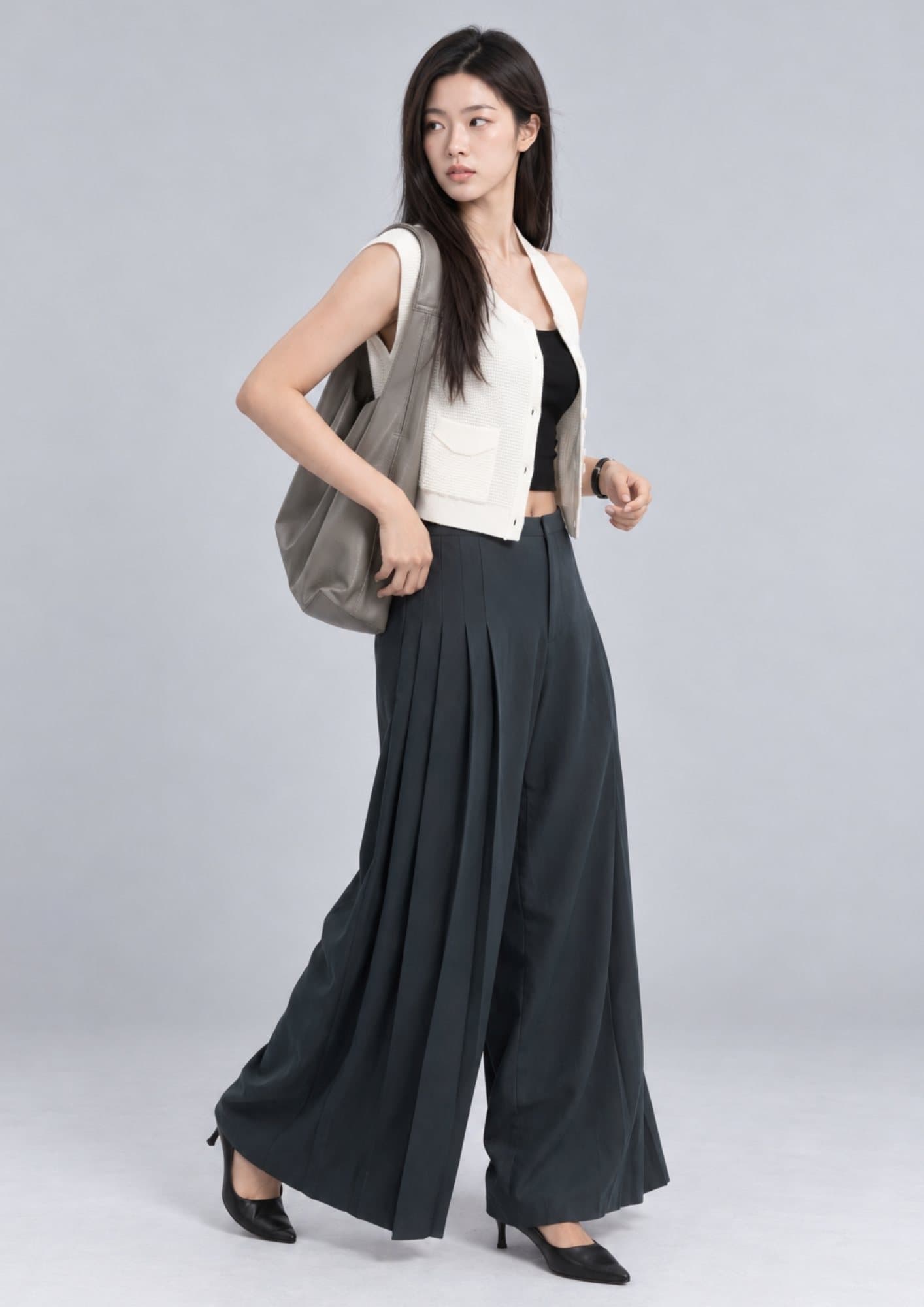 Pleated Wide-Leg Trousers